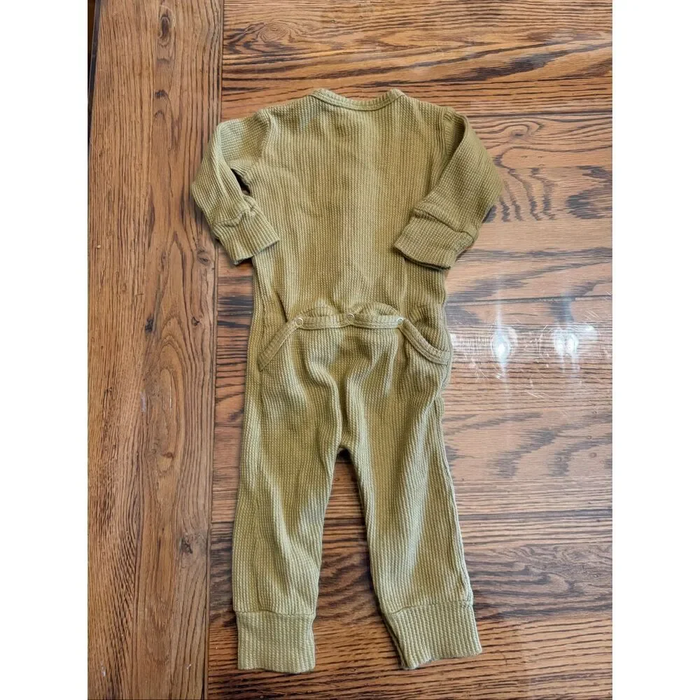 Kate‎ Quinn Mustard Yellow Waffle Knit Henley One Piece Jumpsuit Size 0-3 Months